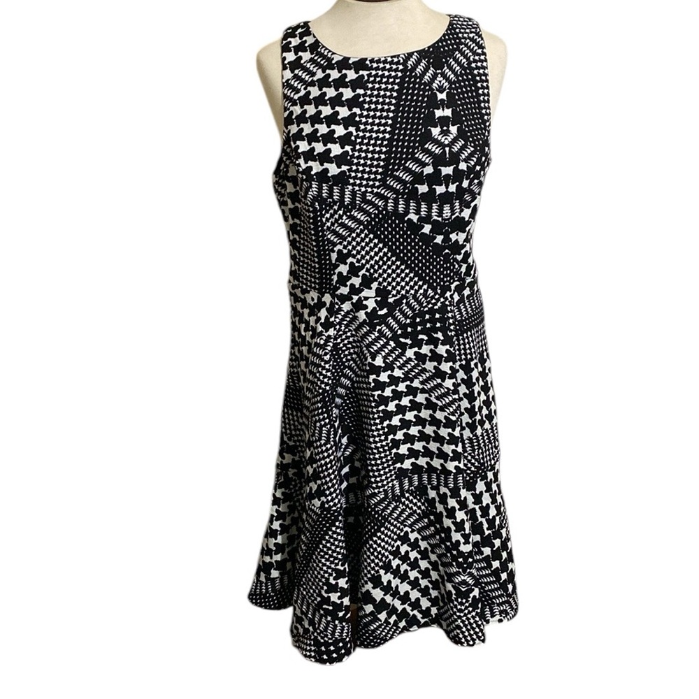 Eva Franco Houndstooth Print Sleeveless  Ruffle Hem Dress Women Size 12